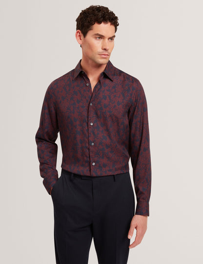 Ted Baker AKSELLE Dark Floral Print Woven Shirt MAROON