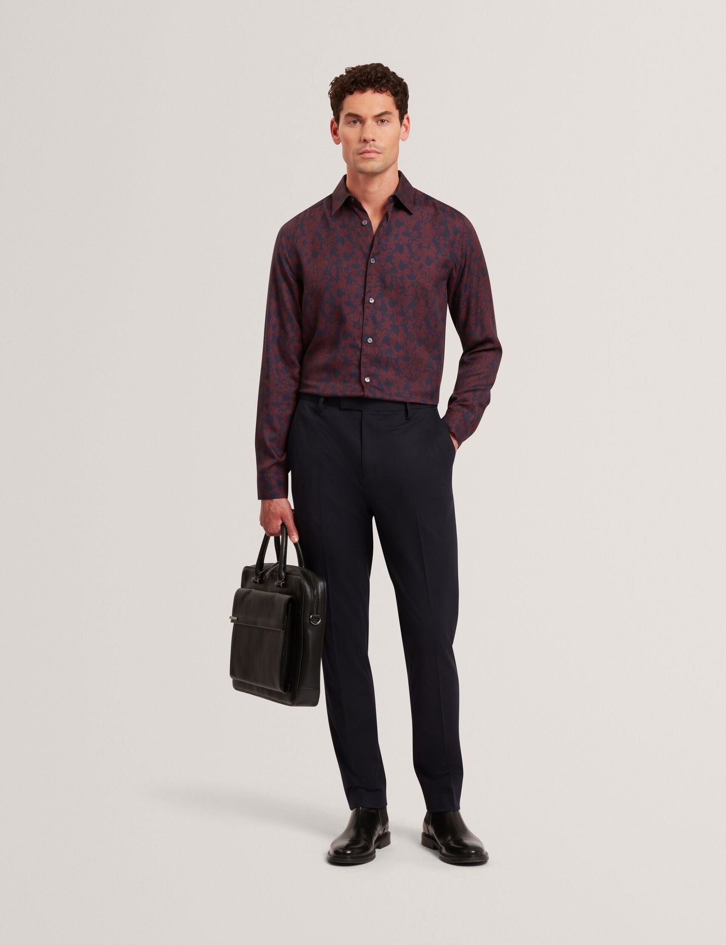 Ted Baker AKSELLE Dark Floral Print Woven Shirt MAROON