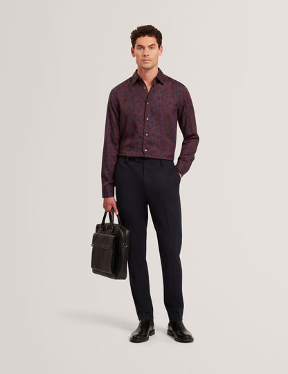 Ted Baker AKSELLE Dark Floral Print Woven Shirt MAROON