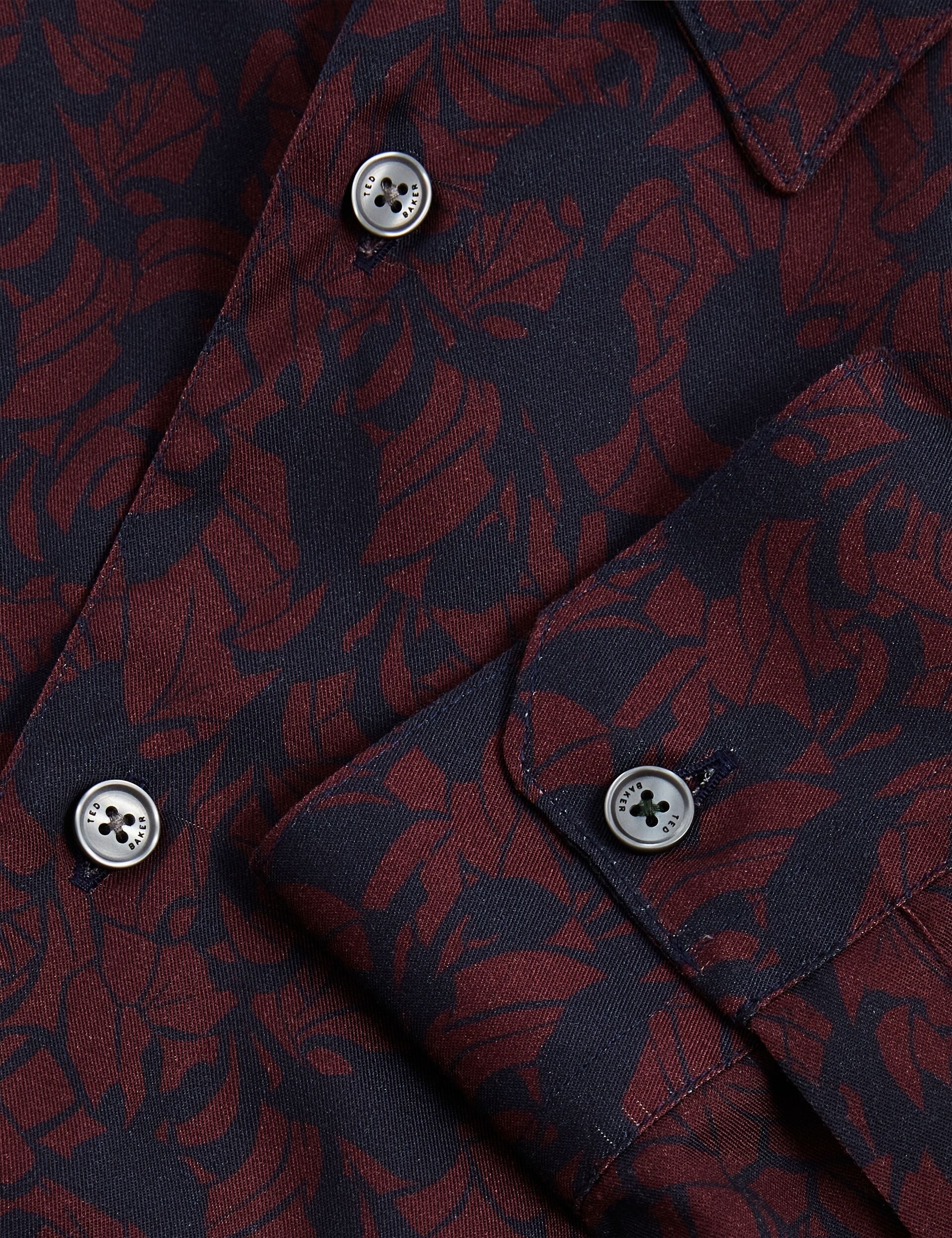 Ted Baker AKSELLE Dark Floral Print Woven Shirt MAROON