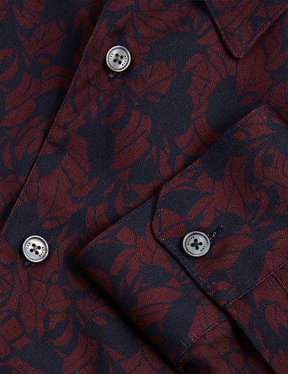 Ted Baker AKSELLE Dark Floral Print Woven Shirt MAROON