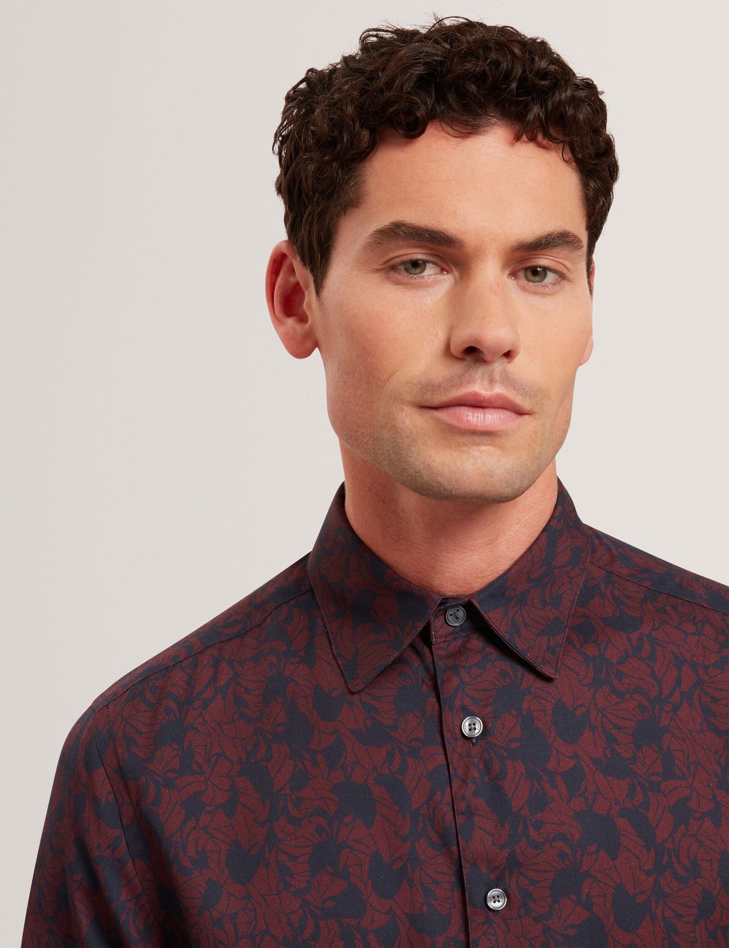 Ted Baker AKSELLE Dark Floral Print Woven Shirt MAROON