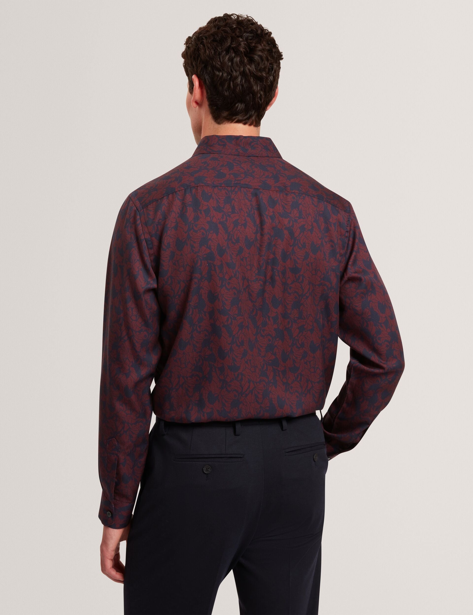 Ted Baker AKSELLE Dark Floral Print Woven Shirt MAROON