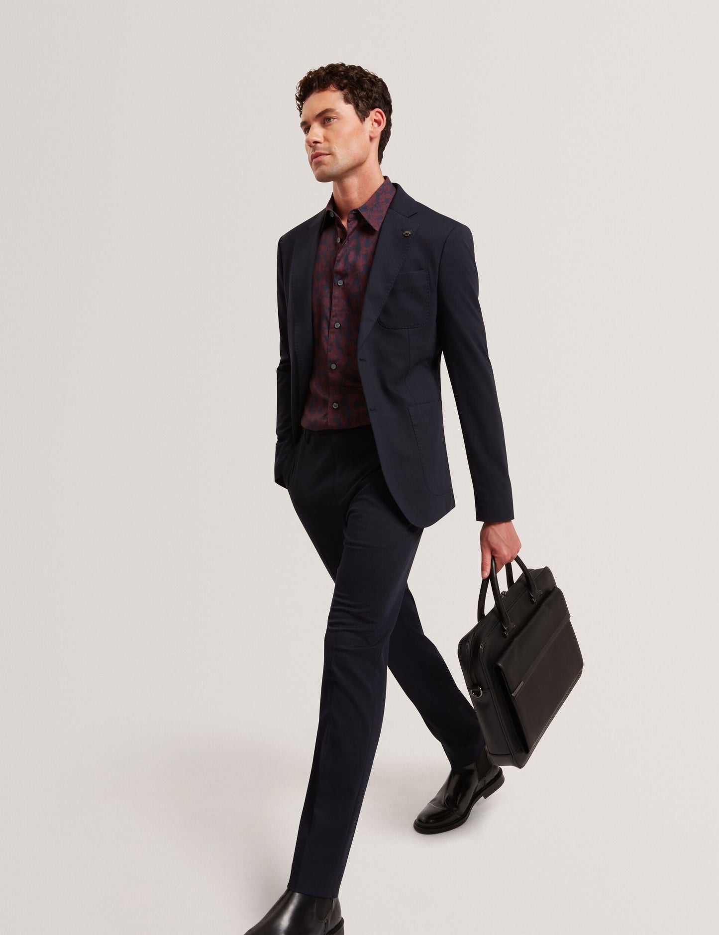 Ted Baker AKSELLE Dark Floral Print Woven Shirt MAROON