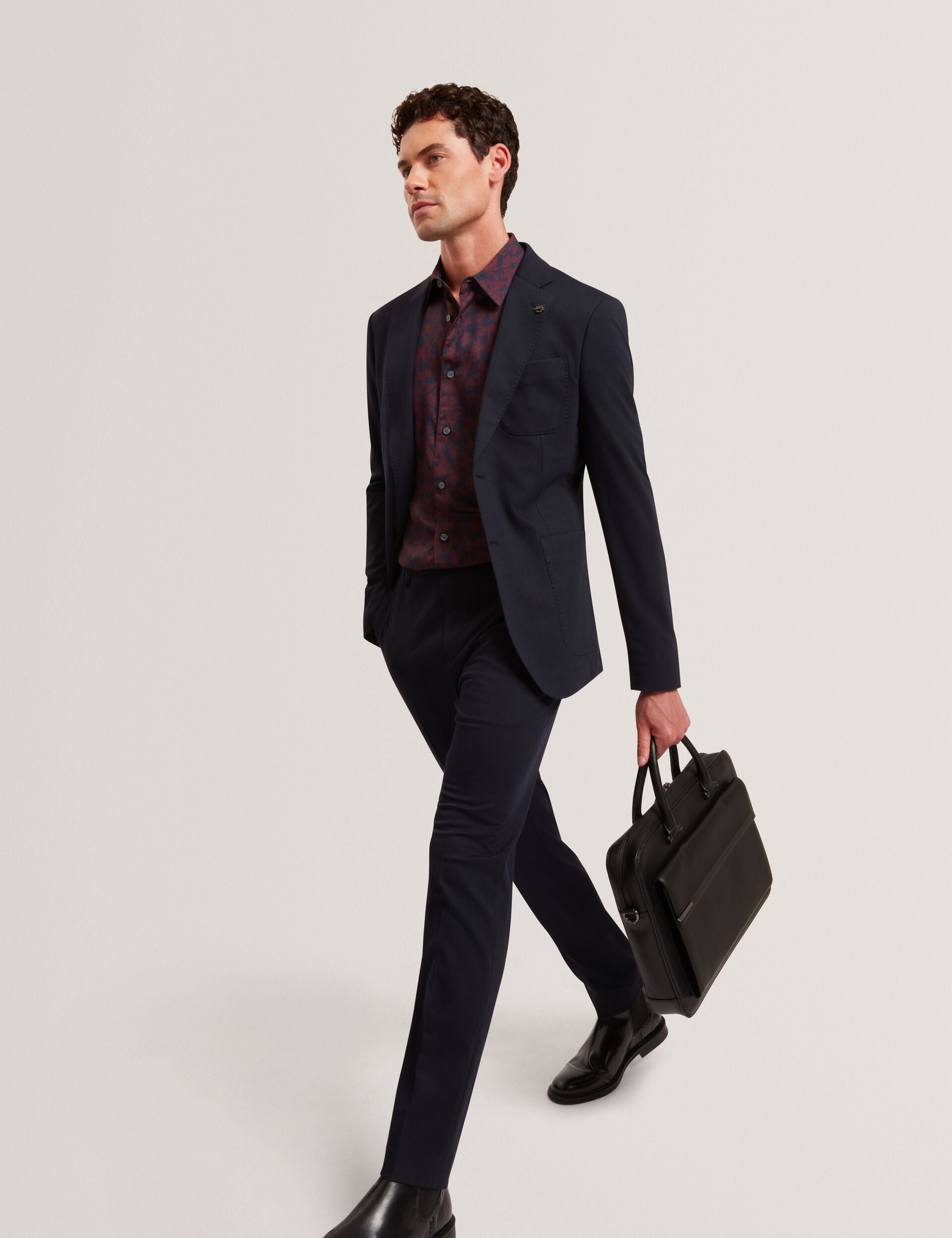 Ted Baker AKSELLE Dark Floral Print Woven Shirt MAROON