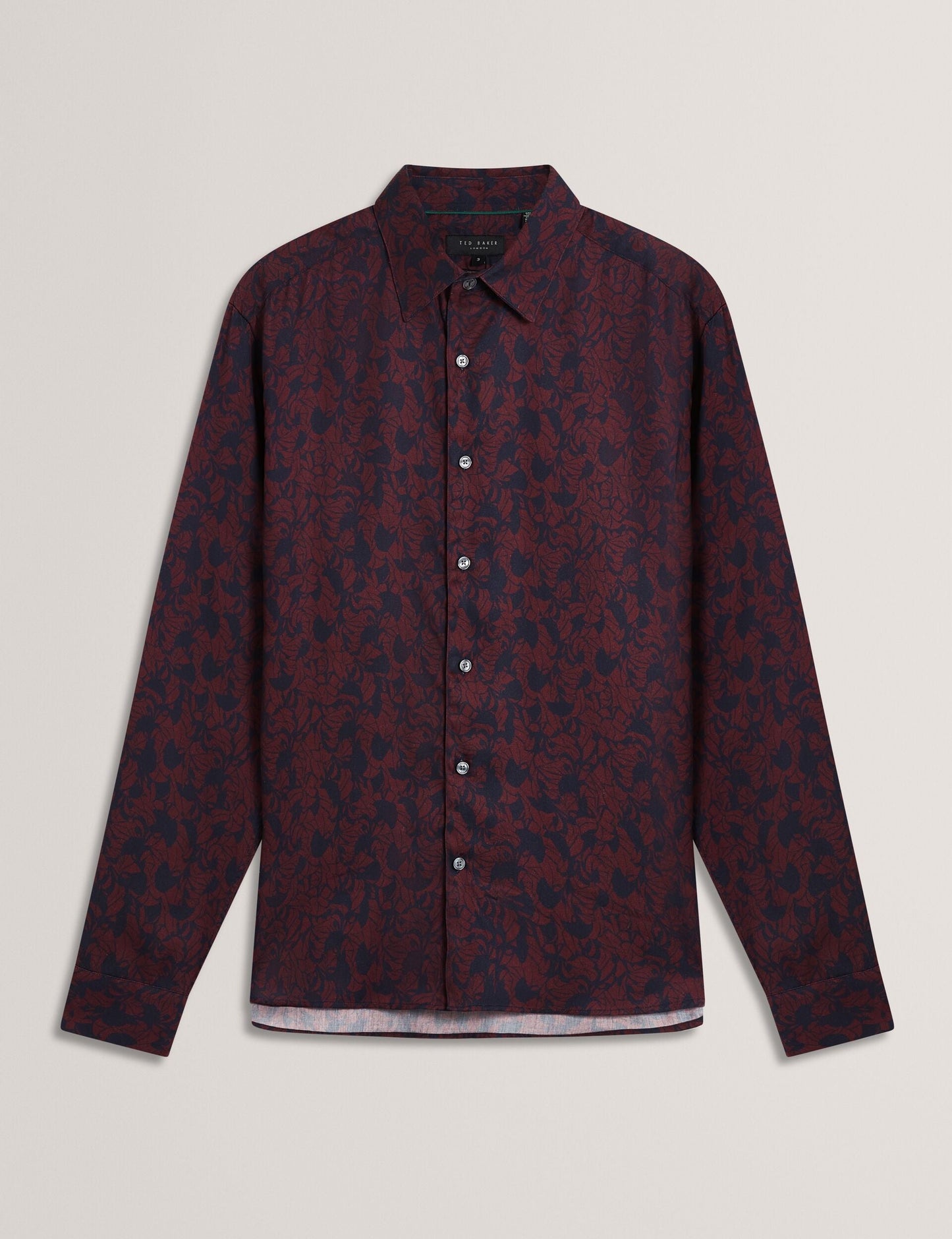 Ted Baker AKSELLE Dark Floral Print Woven Shirt MAROON