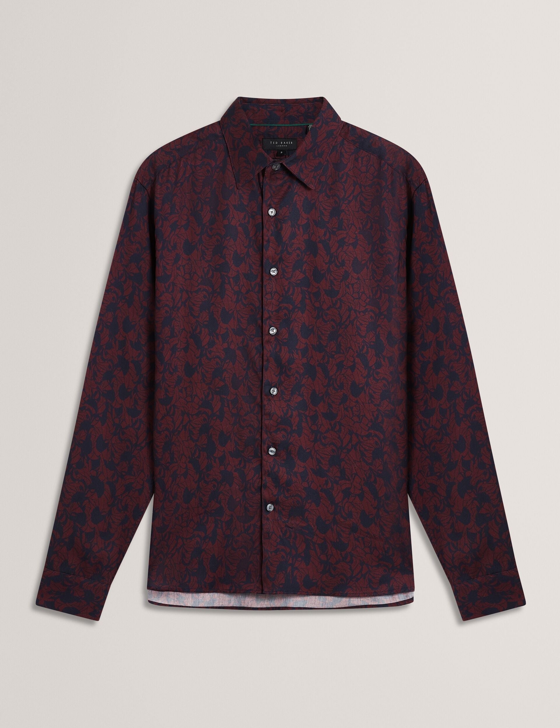Ted Baker AKSELLE Dark Floral Print Woven Shirt MAROON