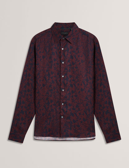 Ted Baker AKSELLE Dark Floral Print Woven Shirt MAROON
