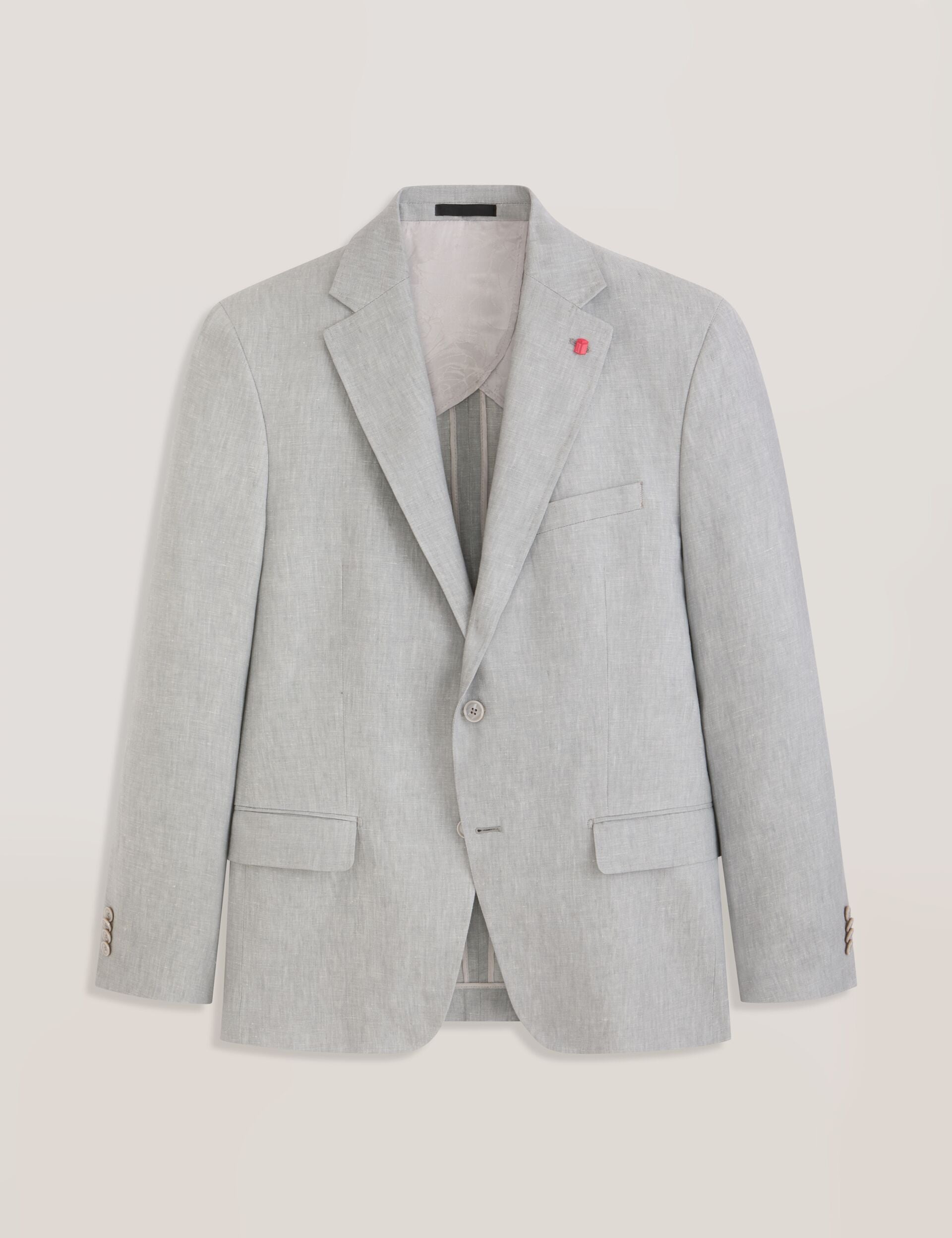 Ted Baker WINFRED - Single Breasted Two Button Notch Flat Front Linen Suit Jacket LT-GREY