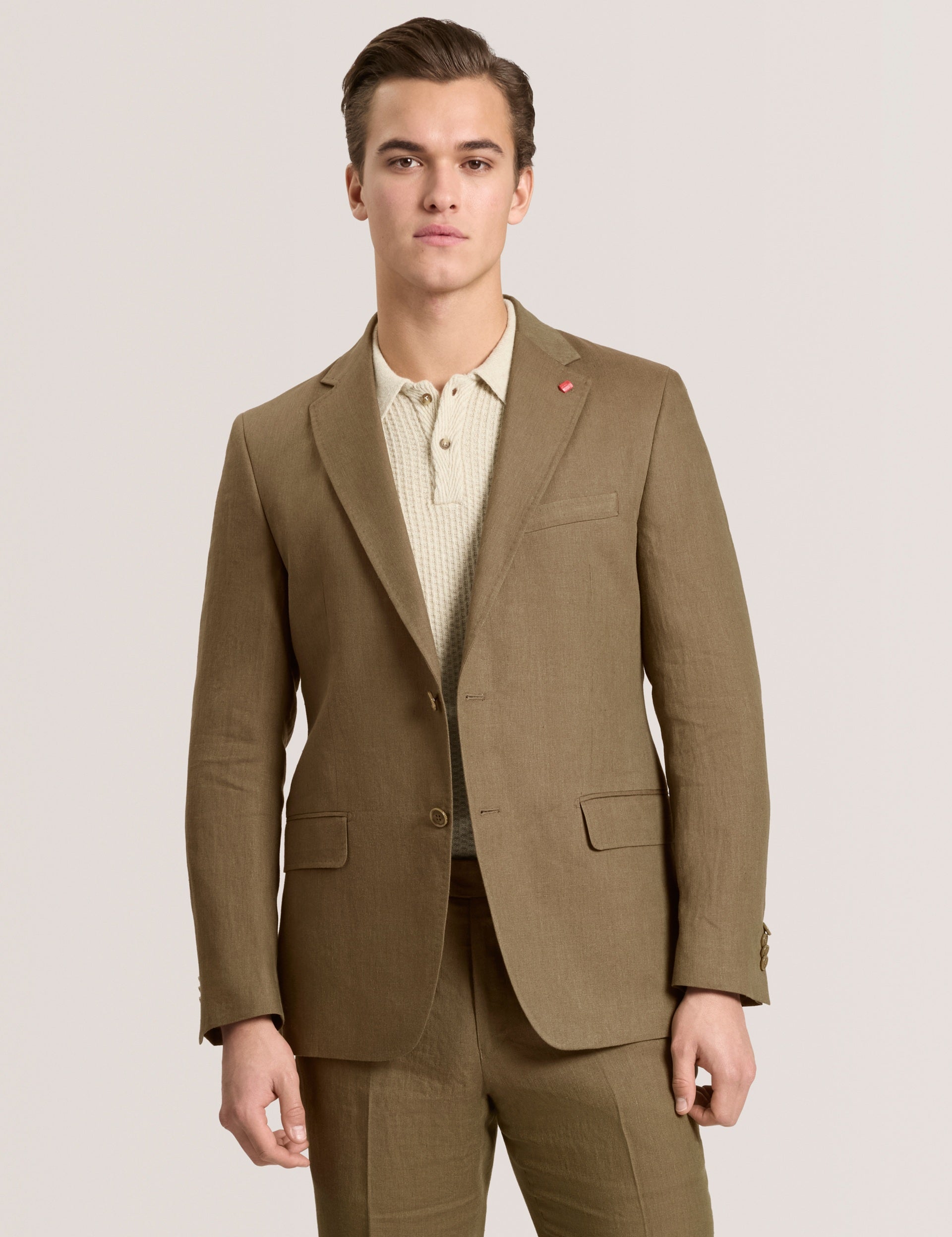 Ted Baker WINFRED - Single Breasted Two Button Notch Flat Front Linen Suit Jacket OLIVE