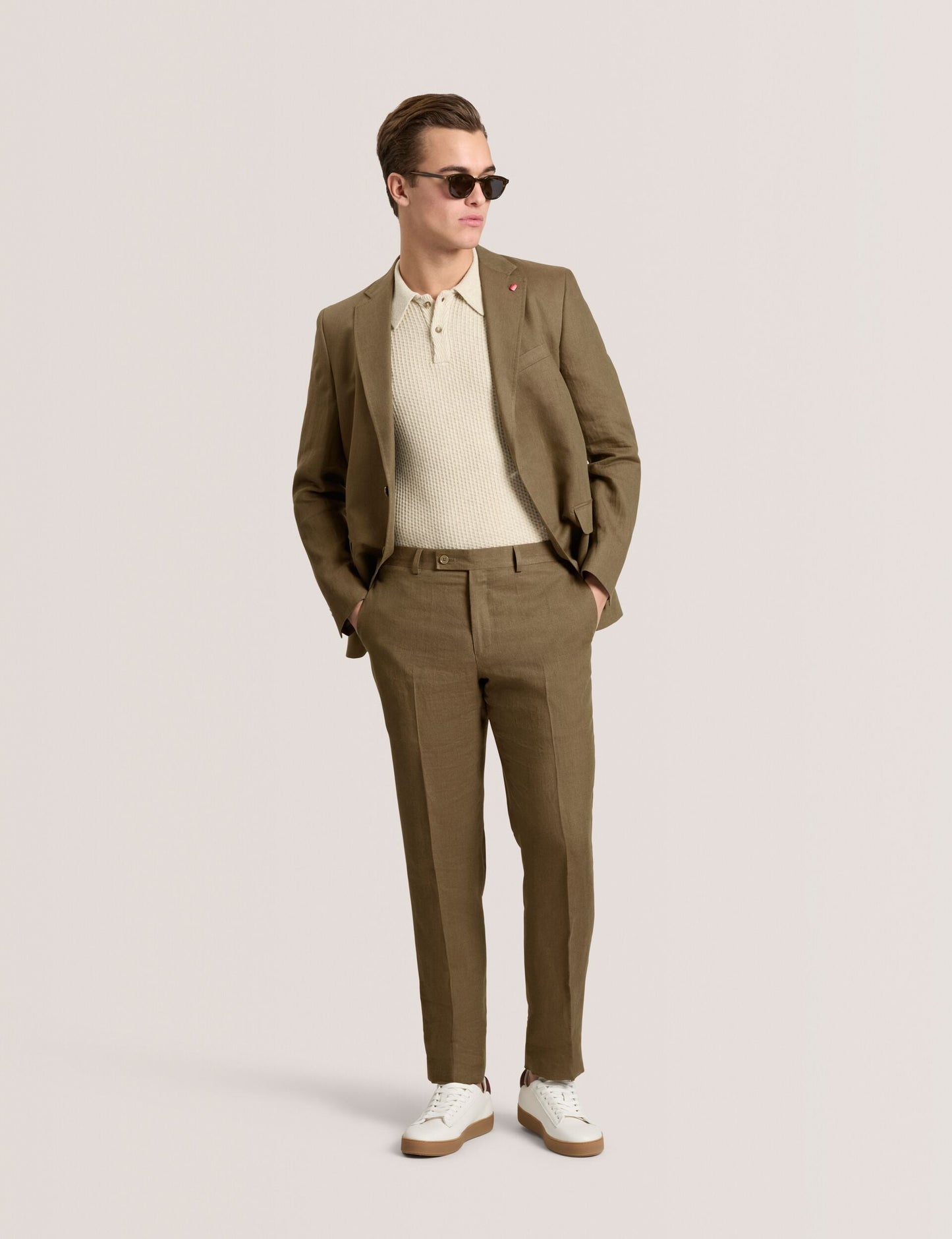 Ted Baker WINFRED - Single Breasted Two Button Notch Flat Front Linen Suit Jacket OLIVE