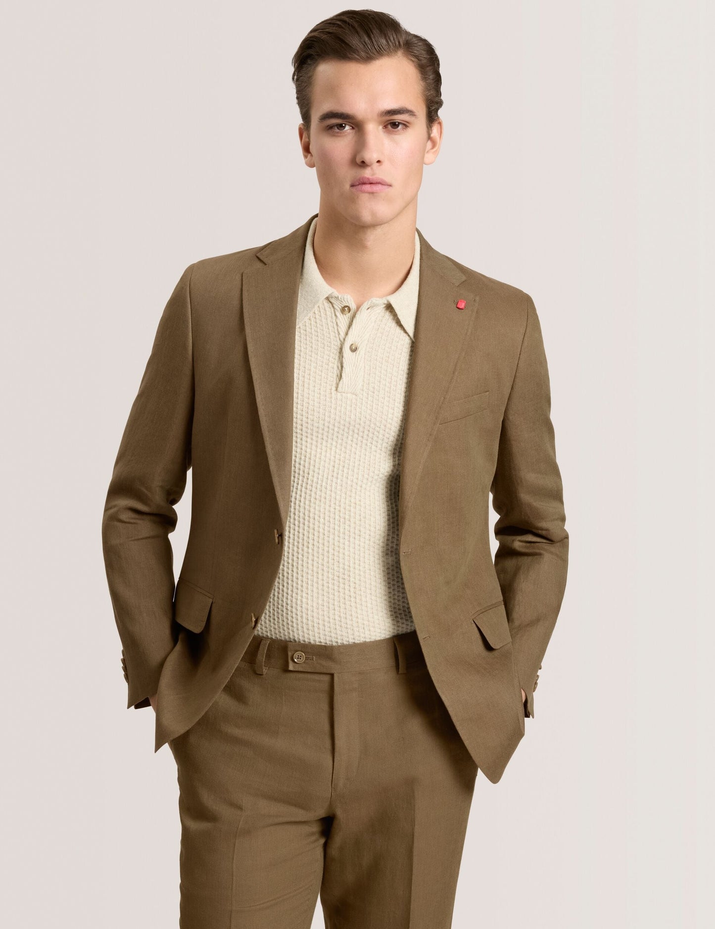 Ted Baker WINFRED - Single Breasted Two Button Notch Flat Front Linen Suit Jacket OLIVE