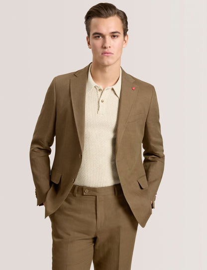 Ted Baker WINFRED - Single Breasted Two Button Notch Flat Front Linen Suit Jacket OLIVE