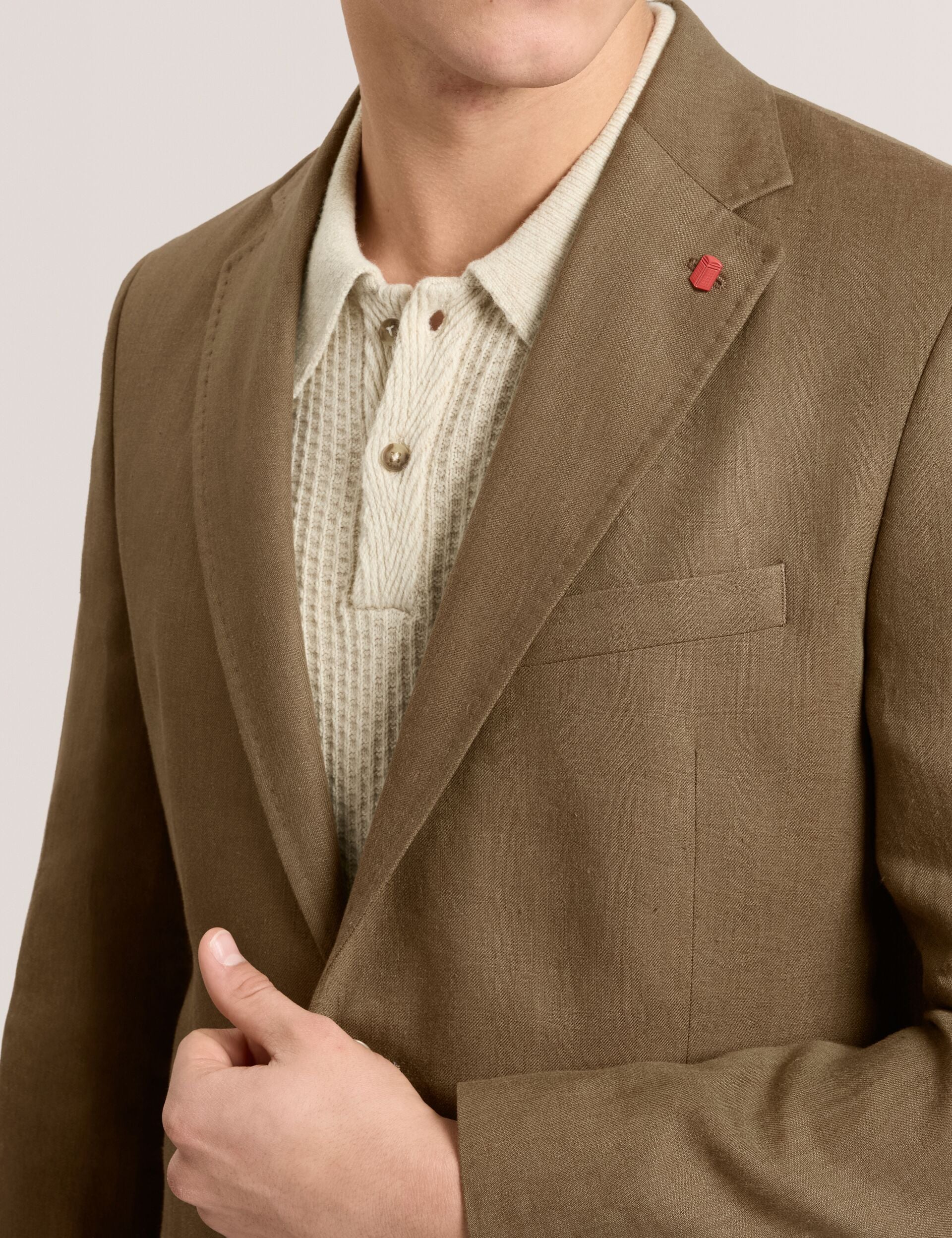 Ted Baker WINFRED - Single Breasted Two Button Notch Flat Front Linen Suit Jacket OLIVE