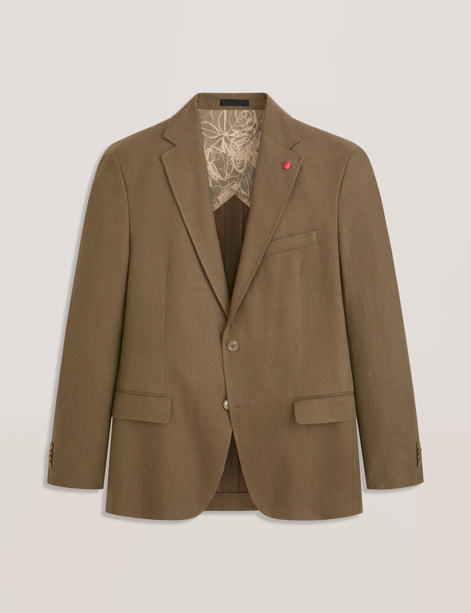 Ted Baker WINFRED - Single Breasted Two Button Notch Flat Front Linen Suit Jacket OLIVE