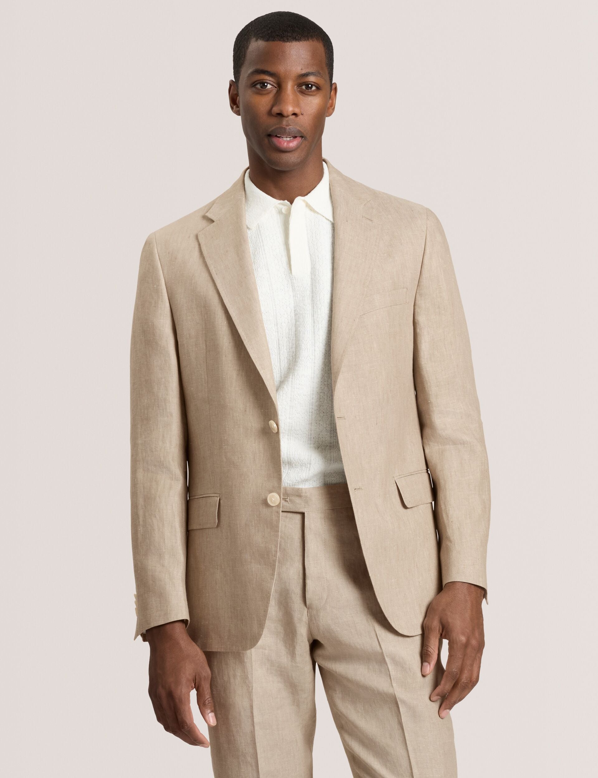 Ted Baker WINFRED - Single Breasted Two Button Notch Flat Front Linen Suit Jacket TAUPE
