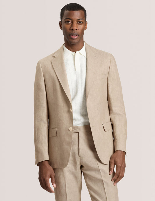 Ted Baker WINFRED - Single Breasted Two Button Notch Flat Front Linen Suit Jacket TAUPE