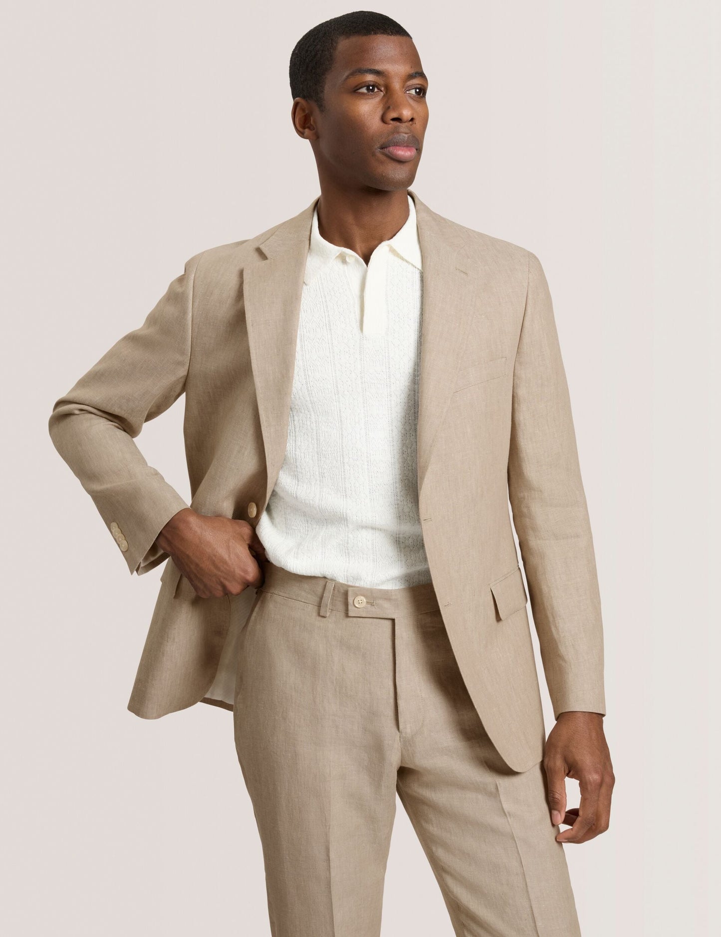 Ted Baker WINFRED - Single Breasted Two Button Notch Flat Front Linen Suit Jacket TAUPE