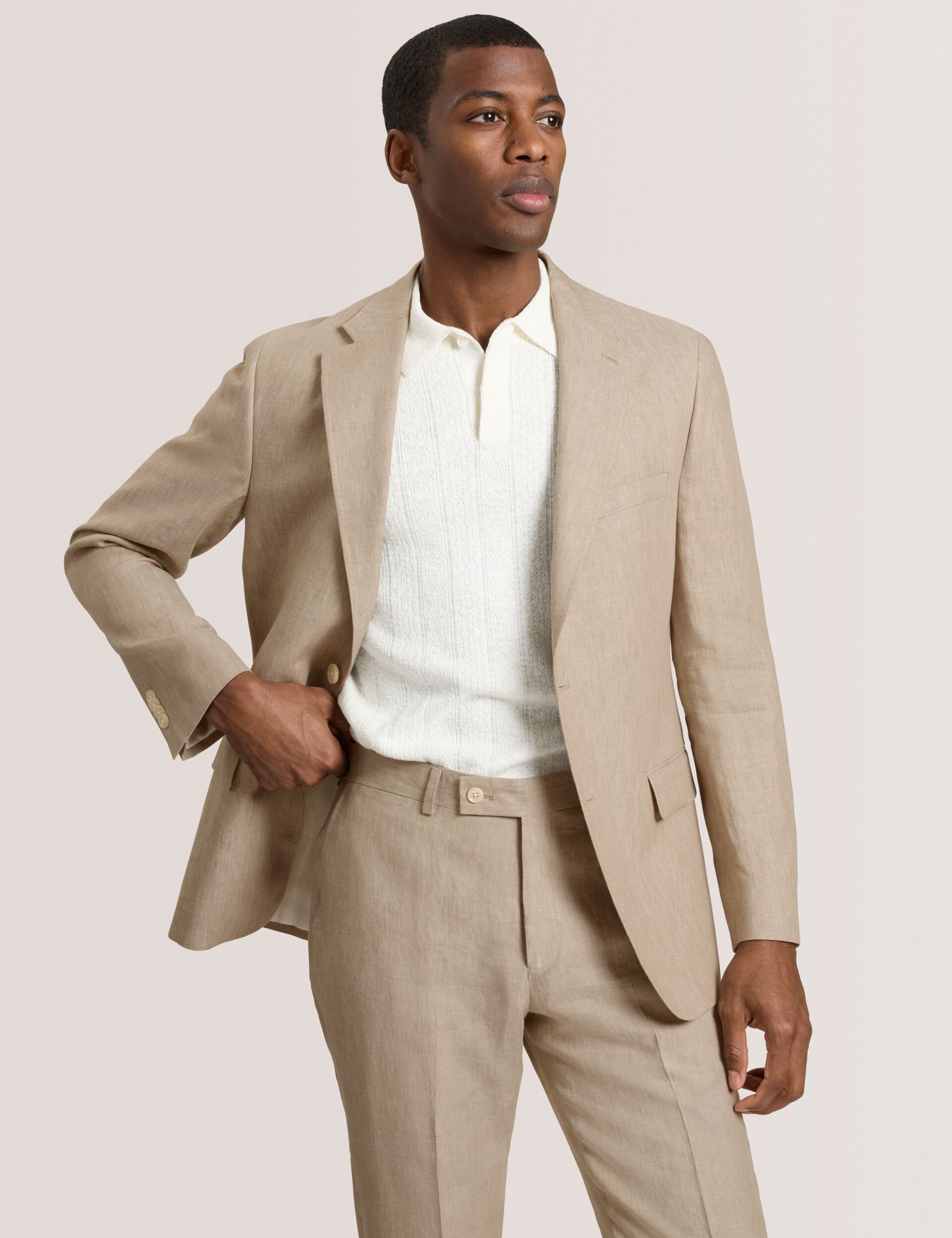 Ted Baker WINFRED - Single Breasted Two Button Notch Flat Front Linen Suit Jacket TAUPE