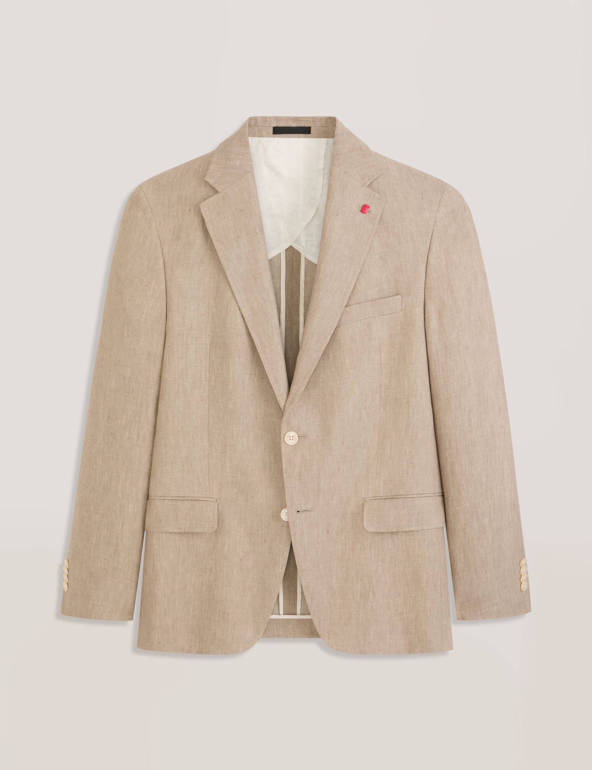 Ted Baker WINFRED - Single Breasted Two Button Notch Flat Front Linen Suit Jacket TAUPE