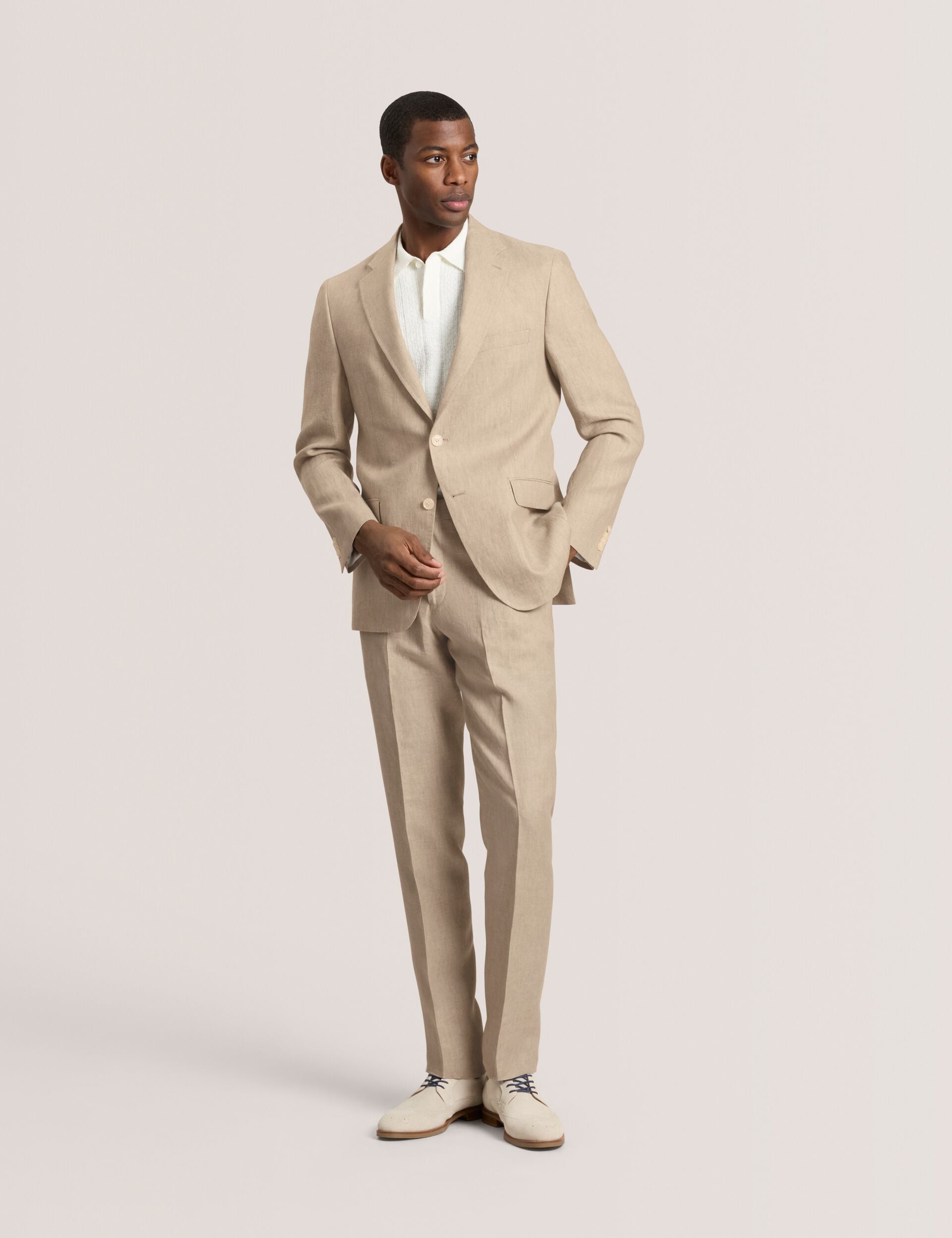 Ted Baker WINTER - Flat Front Linen Suit Pant TAUPE