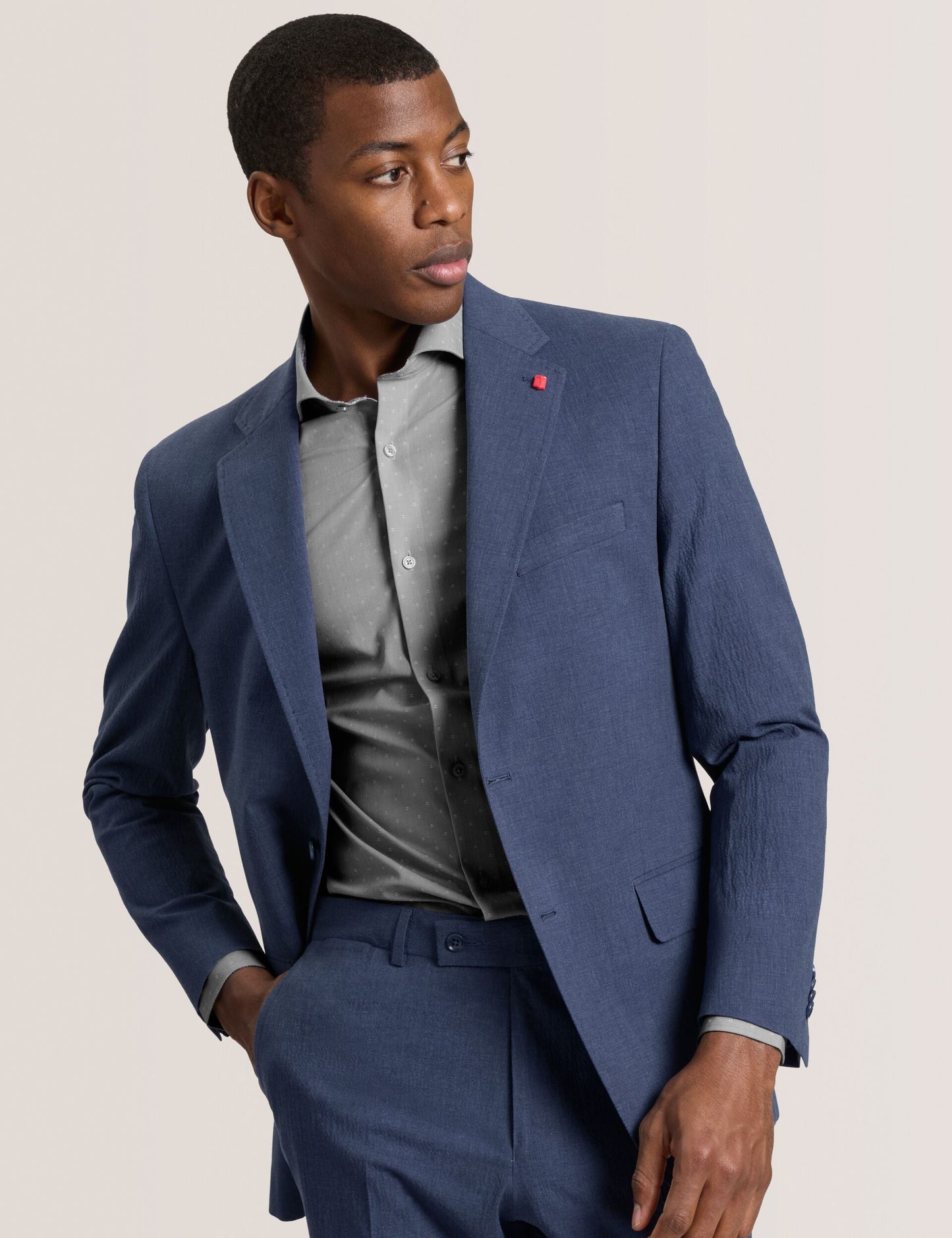 Ted Baker WINFRED - Single Breasted Two Button Notch Flat Front Seersucker Suit Jacket BLUE