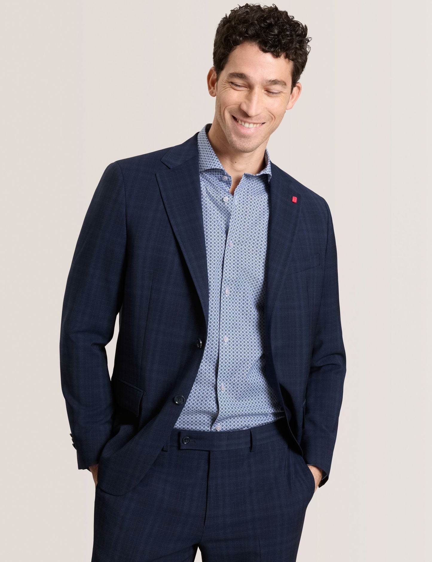 Ted Baker WRIGHT - Single Breasted Two Button Notch Flat Front Plaid Jacket NAVY