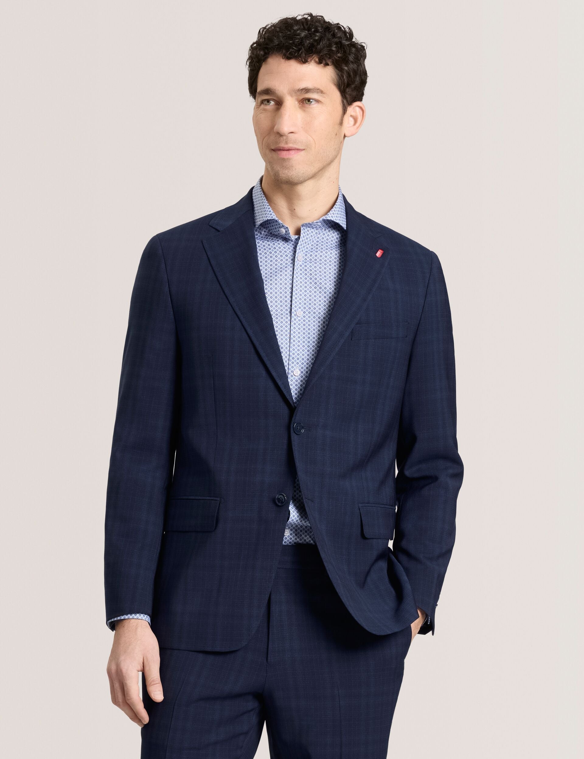 Ted Baker WRIGHT - Single Breasted Two Button Notch Flat Front Plaid Jacket NAVY