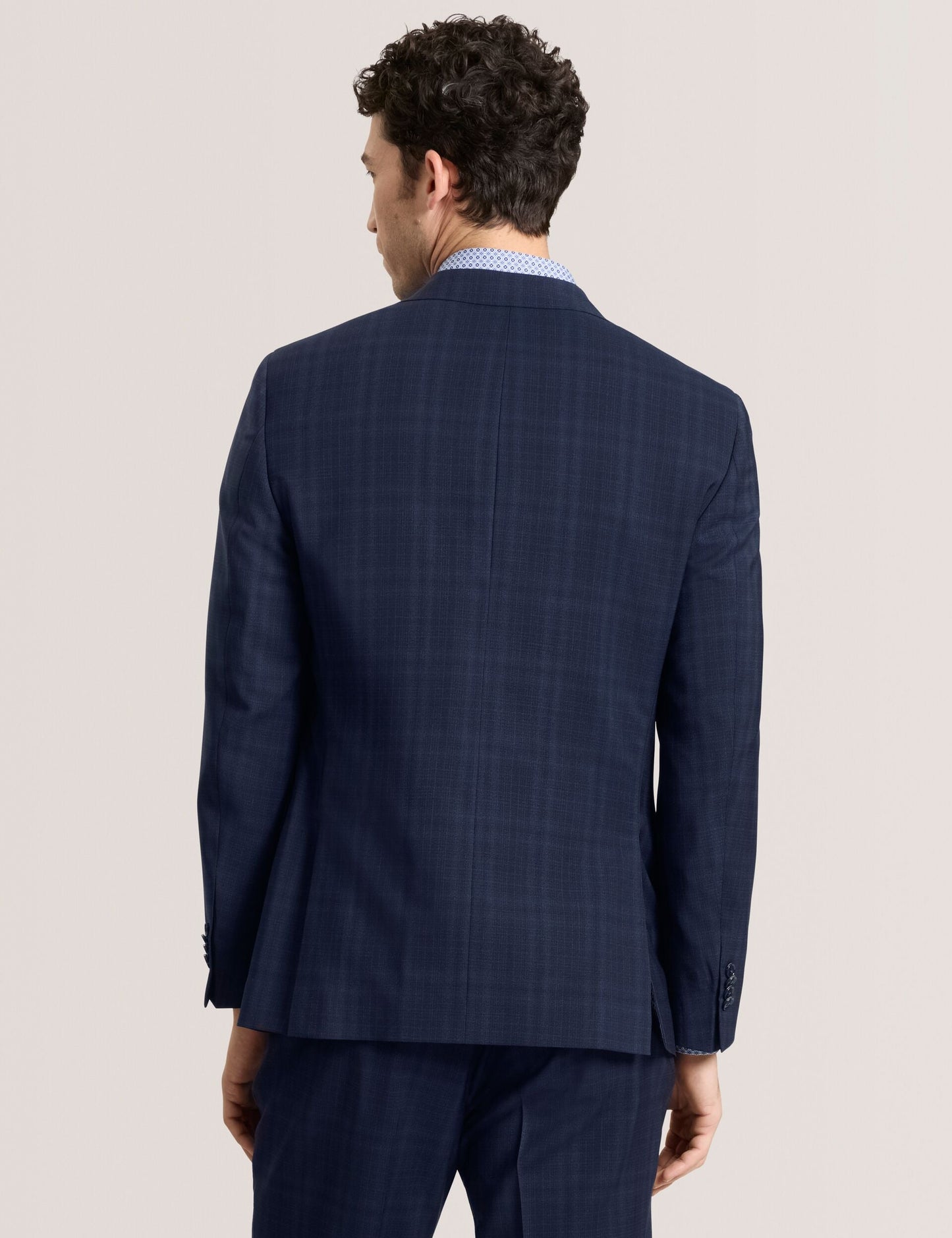 Ted Baker WRIGHT - Single Breasted Two Button Notch Flat Front Plaid Jacket NAVY