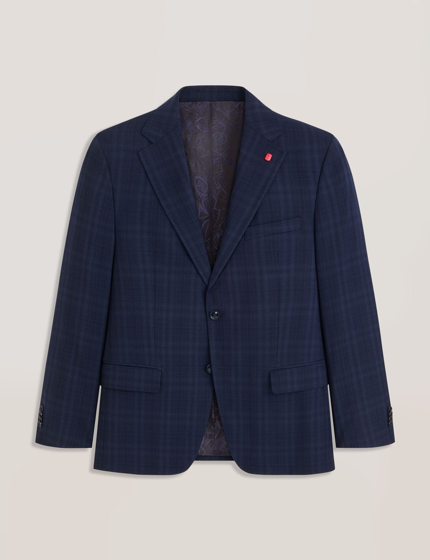 Ted Baker WRIGHT - Single Breasted Two Button Notch Flat Front Plaid Jacket NAVY