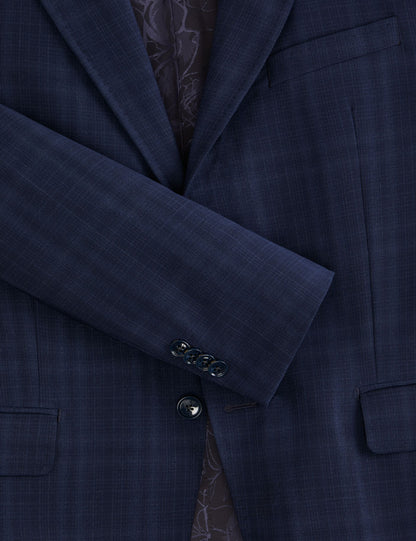 Ted Baker WRIGHT - Single Breasted Two Button Notch Flat Front Plaid Jacket NAVY