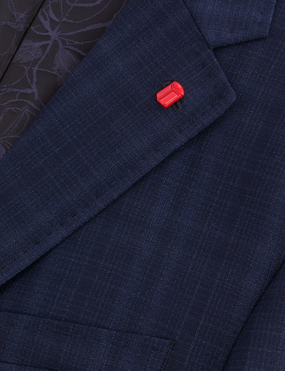 Ted Baker WRIGHT - Single Breasted Two Button Notch Flat Front Plaid Jacket NAVY