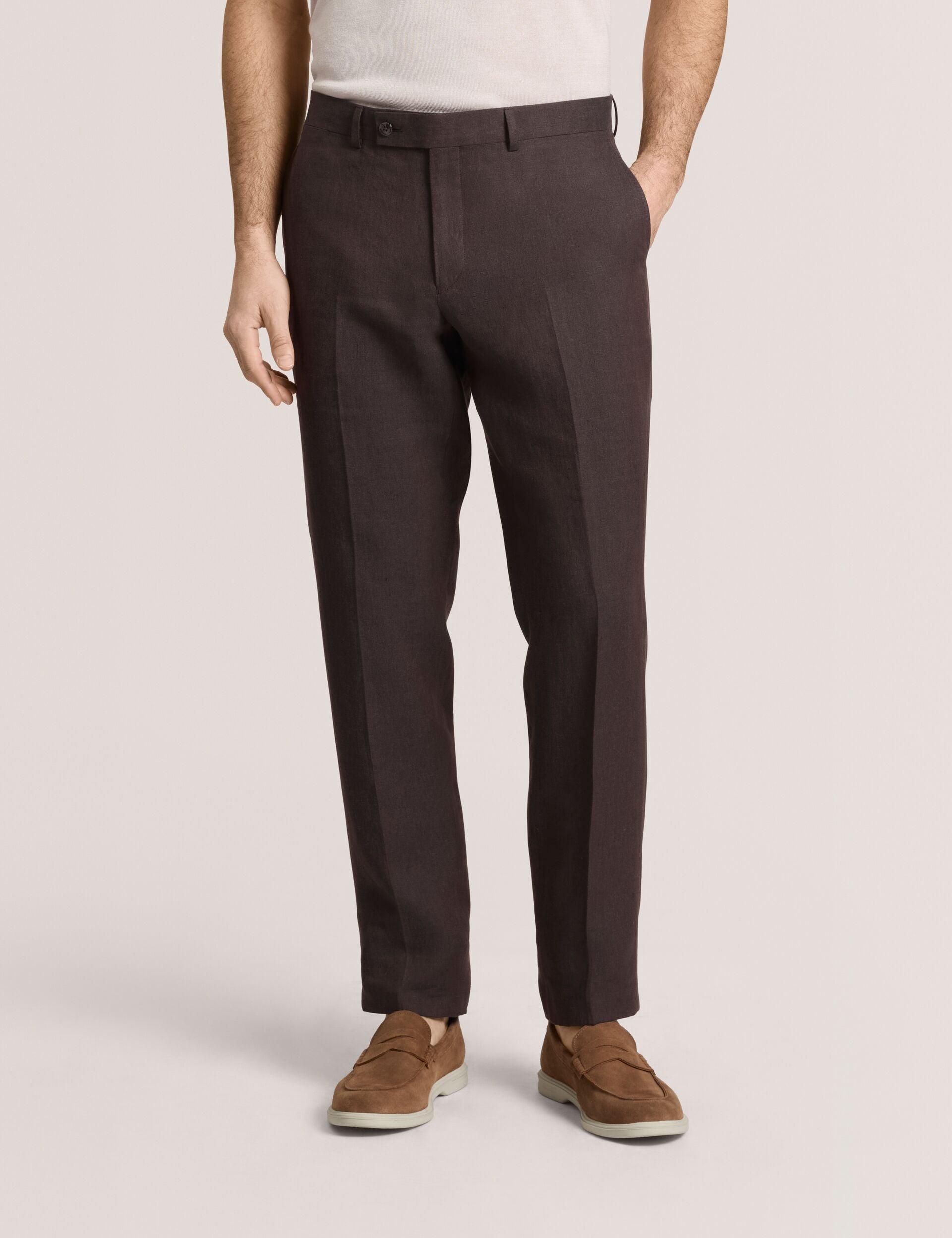 Ted Baker WINTER - Flat Front Linen Suit Pant BROWN