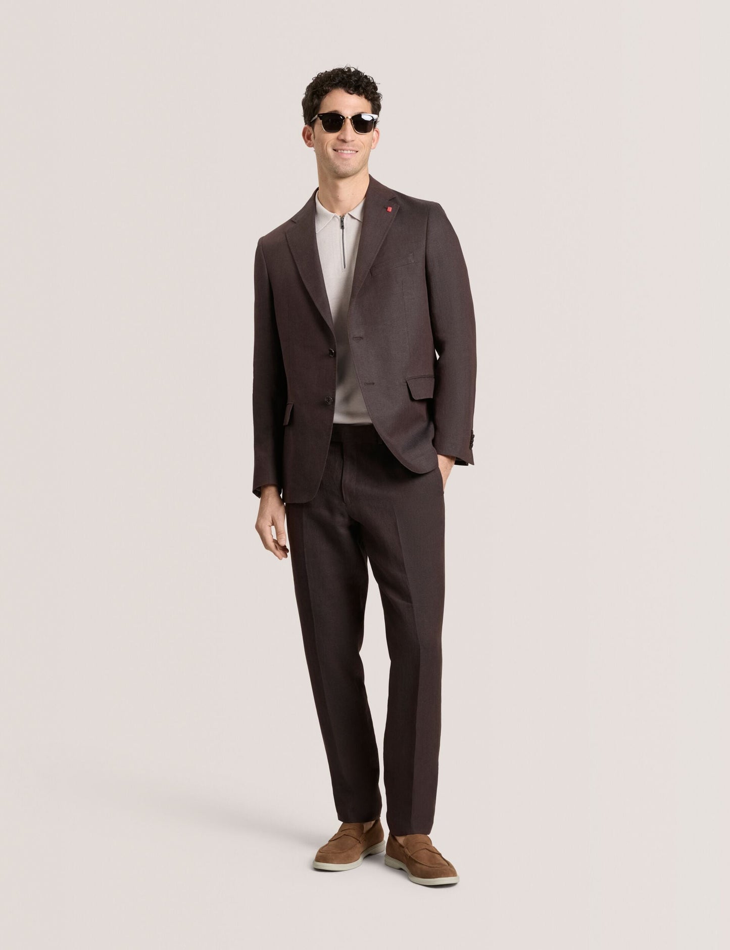 Ted Baker WINTER - Flat Front Linen Suit Pant BROWN