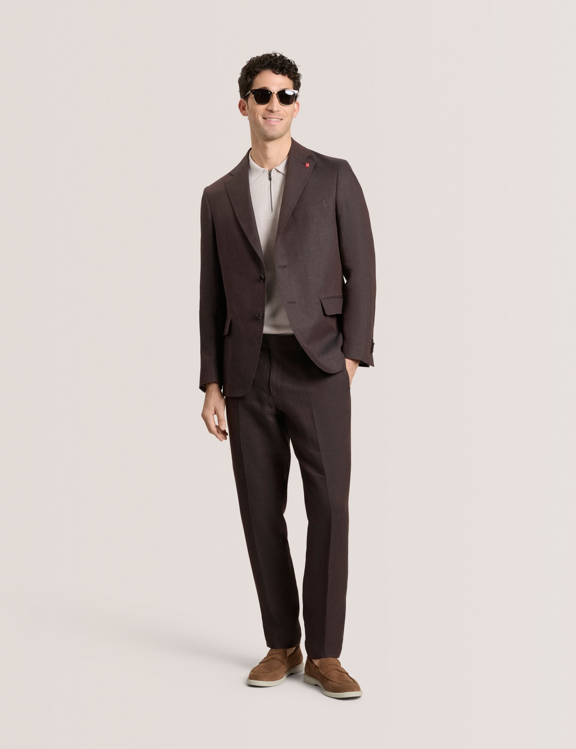Ted Baker WINTER - Flat Front Linen Suit Pant BROWN