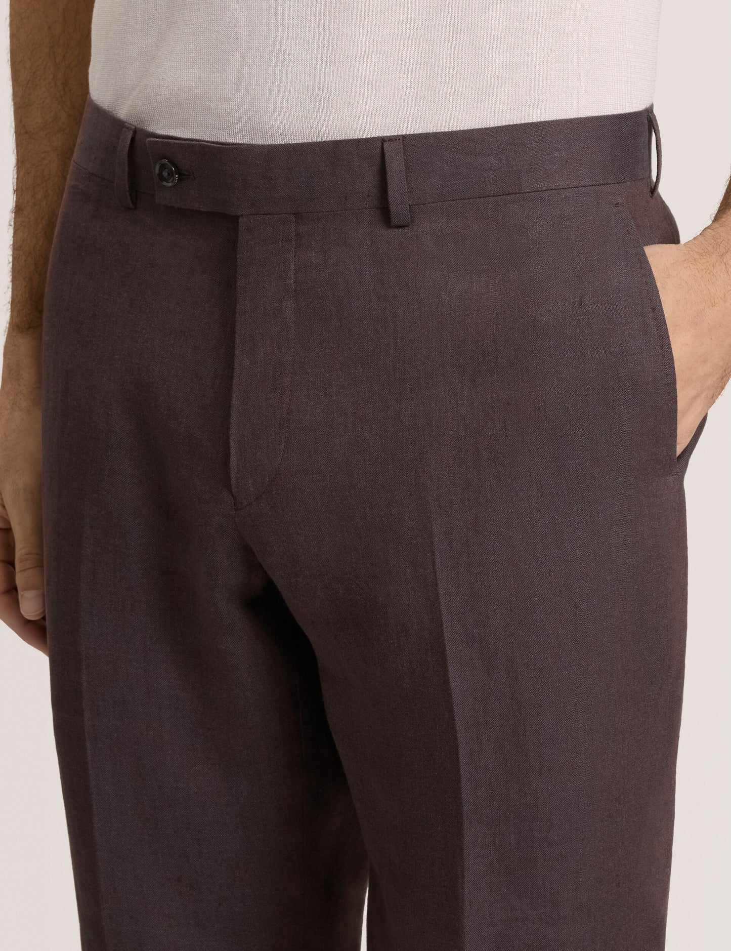 Ted Baker WINTER - Flat Front Linen Suit Pant BROWN