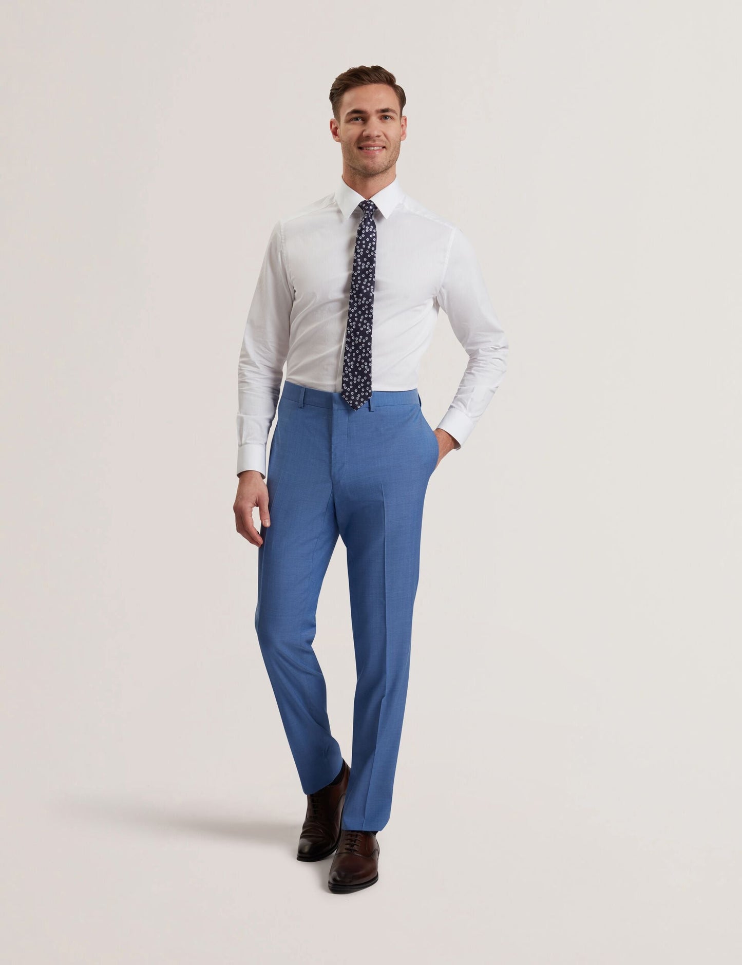 Ted Baker JAYINGS - Slim Fit Blue Textured Wool Suit Pants BLUE
