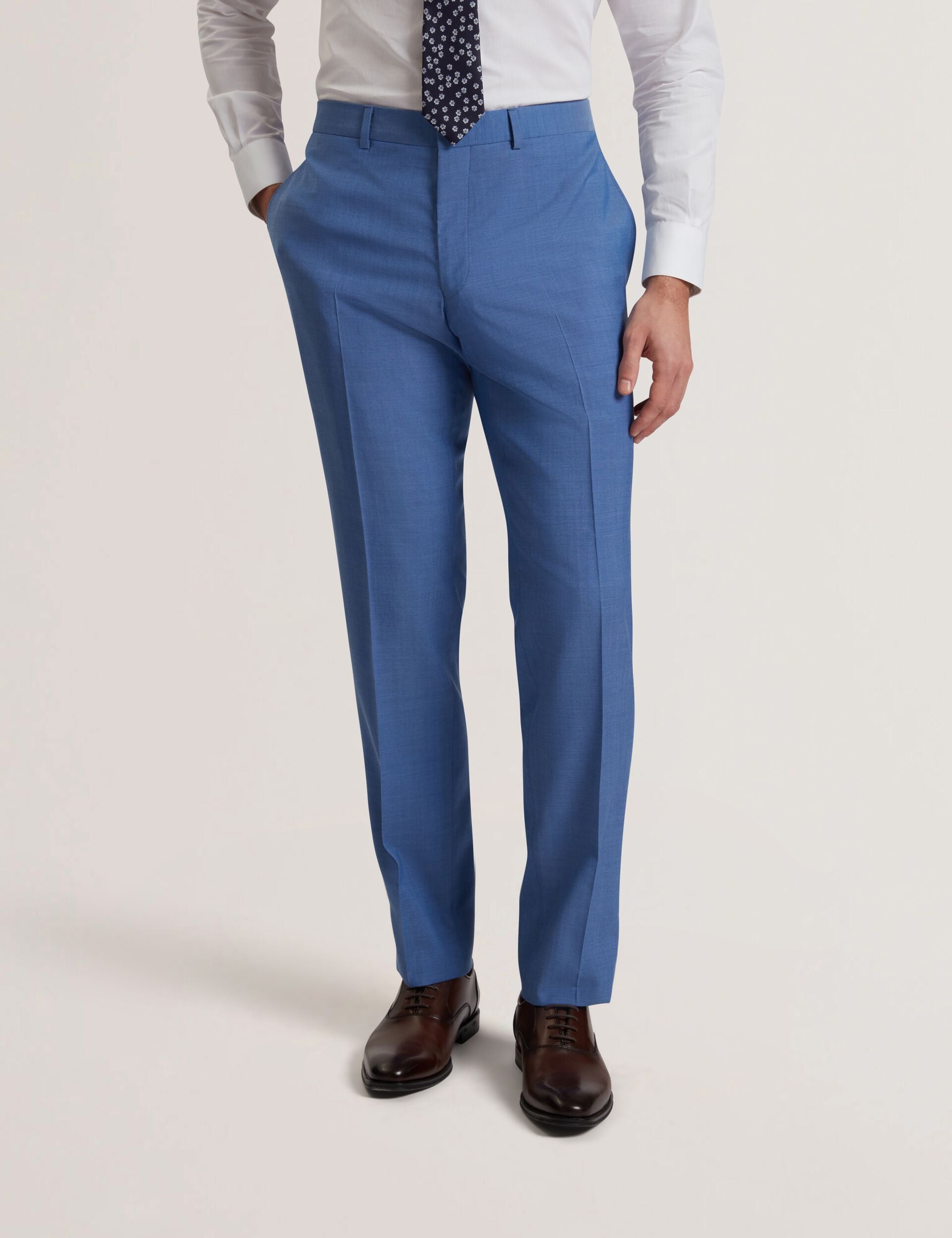 Ted Baker JAYINGS - Slim Fit Blue Textured Wool Suit Pants BLUE