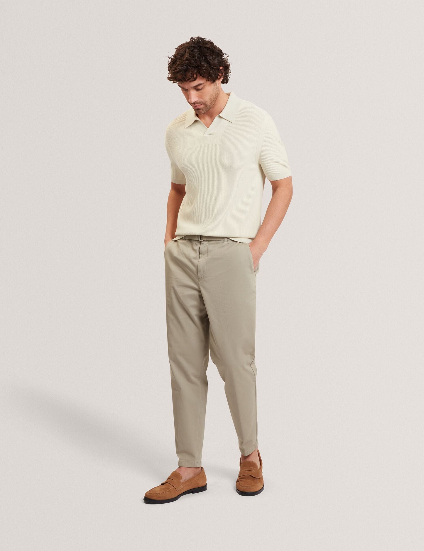 Ted Baker AINDREA Stitched Rib Open Neck Polo Shirt PALE GREEN