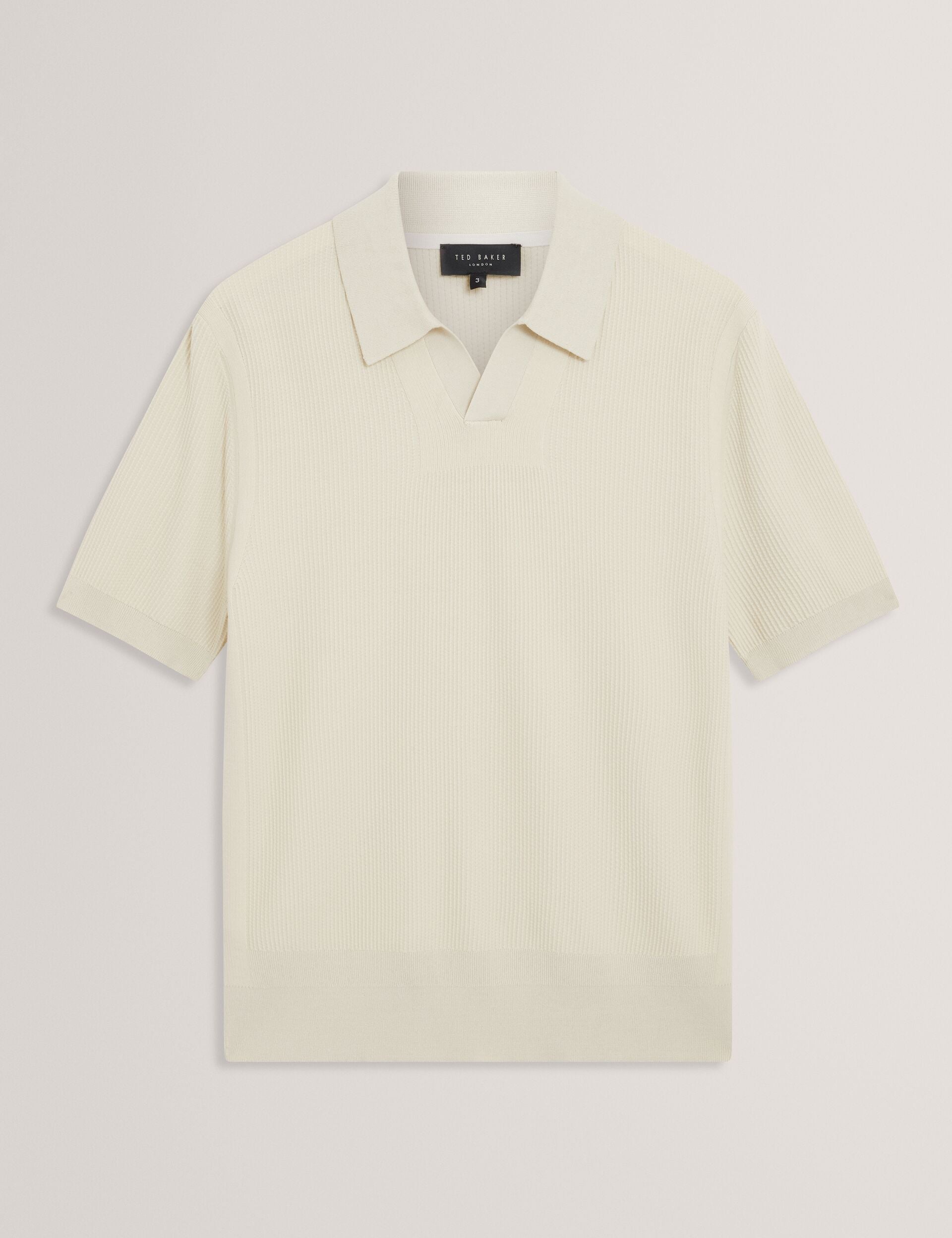 Ted Baker AINDREA Stitched Rib Open Neck Polo Shirt PALE GREEN