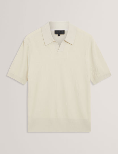 Ted Baker AINDREA Stitched Rib Open Neck Polo Shirt PALE GREEN