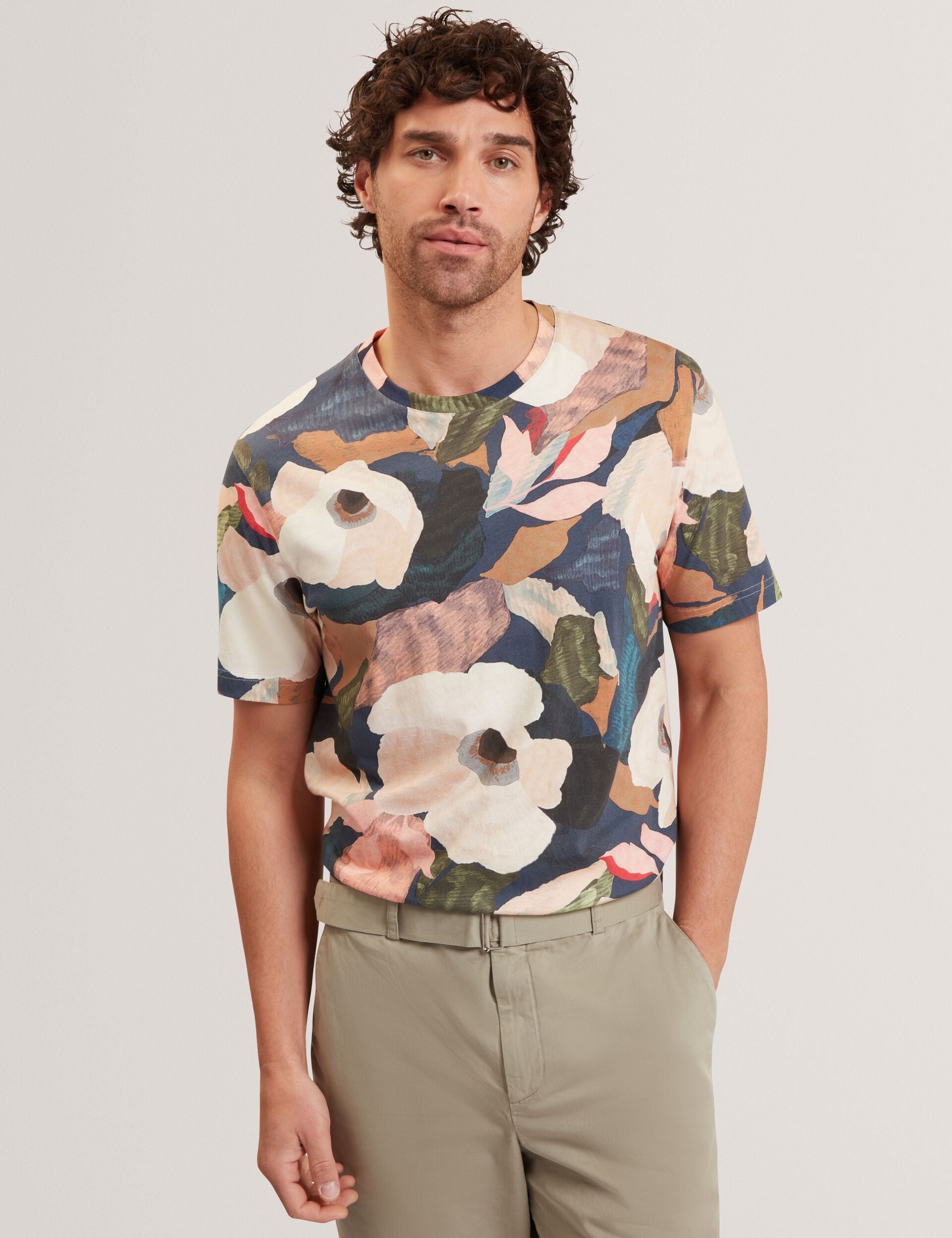Ted Baker DOWLLE Garden Print Crew Neck Cotton T-Shirt MULTICOLOUR