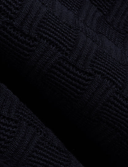 Ted Baker OSAKA Basket Texture Silk Blend Long Sleeve Polo NAVY