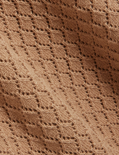 Ted Baker FERRISS Diamond Crochet Knit Cotton T-Shirt LIGHT BROWN