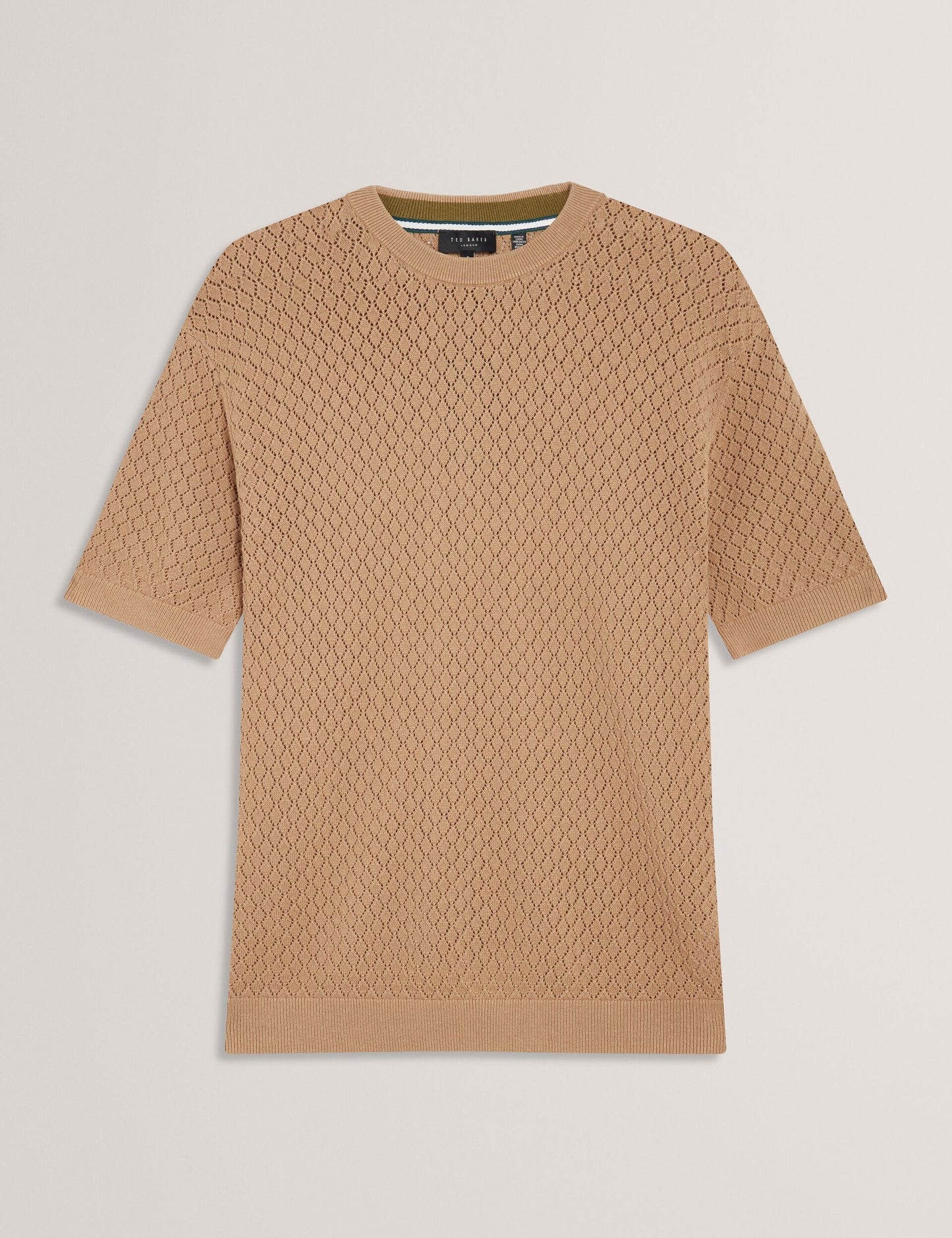 Ted Baker FERRISS Diamond Crochet Knit Cotton T-Shirt LIGHT BROWN