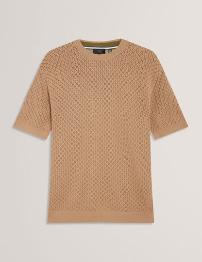 Ted Baker FERRISS Diamond Crochet Knit Cotton T-Shirt LIGHT BROWN