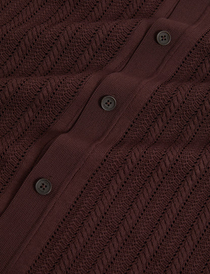 Ted Baker LOUND Textured Stripe Knit Short Sleeve Shirt BROWN