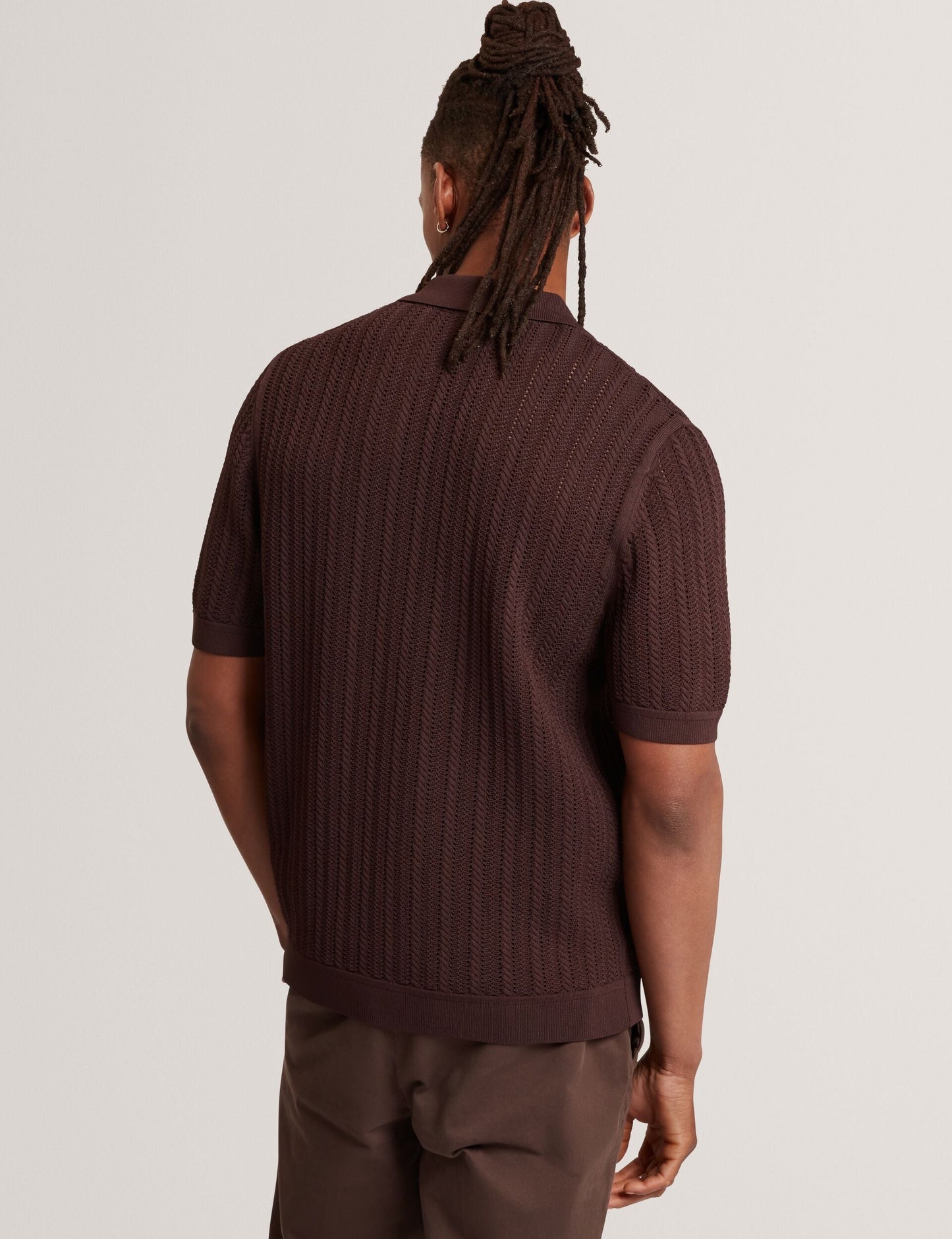 Ted Baker LOUND Textured Stripe Knit Short Sleeve Shirt BROWN