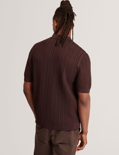 Ted Baker LOUND Textured Stripe Knit Short Sleeve Shirt BROWN