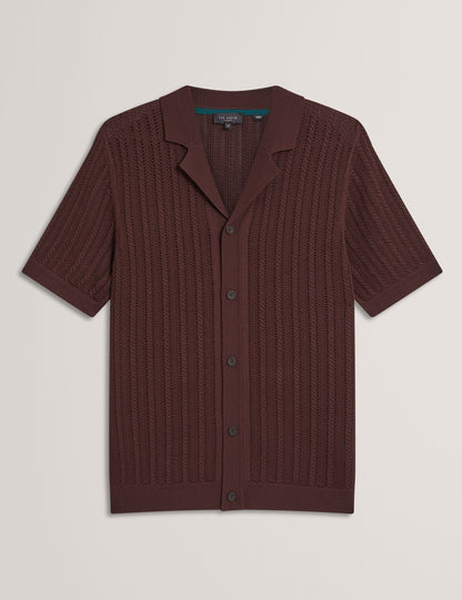 Ted Baker LOUND Textured Stripe Knit Short Sleeve Shirt BROWN